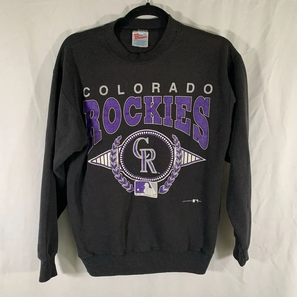Vintage Colorado Rockies Sweater Medium Black Graphic Print Hanes 1993